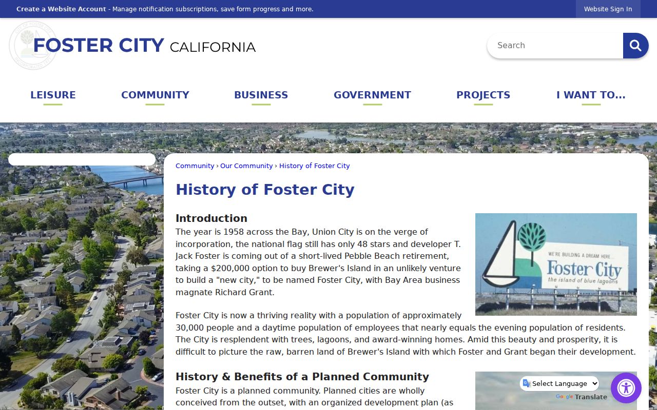 Foster City city directory official city history