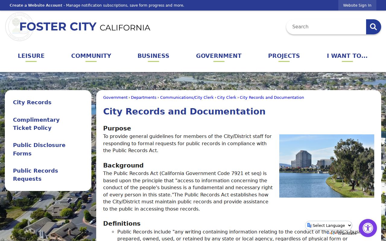 Foster City residents directory city records and CPRA portal
