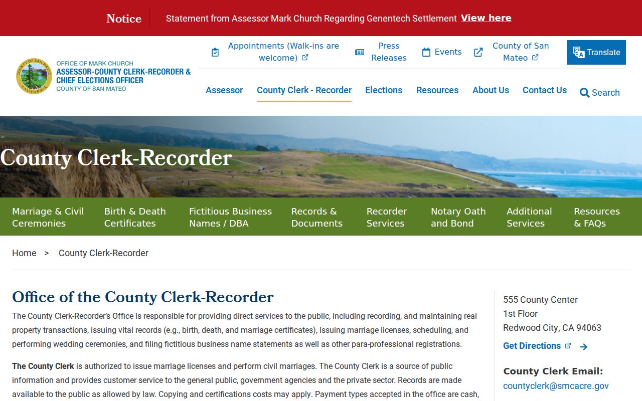 Foster City residents directory county clerk-recorder services