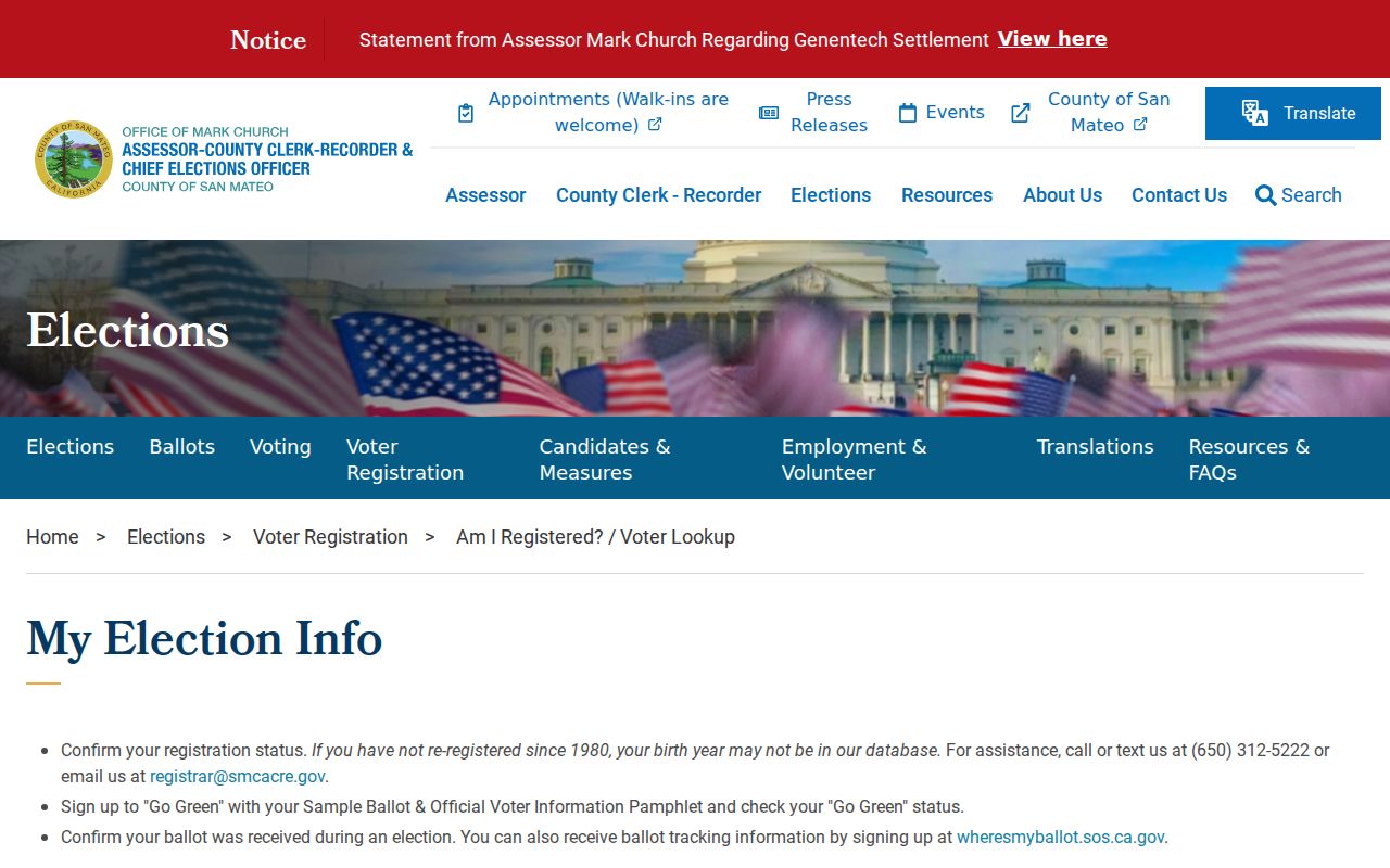 Foster City neighbors county voter self-service form
