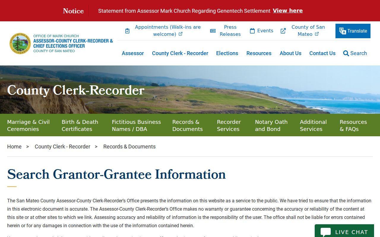 Foster City previous residents grantor-grantee index