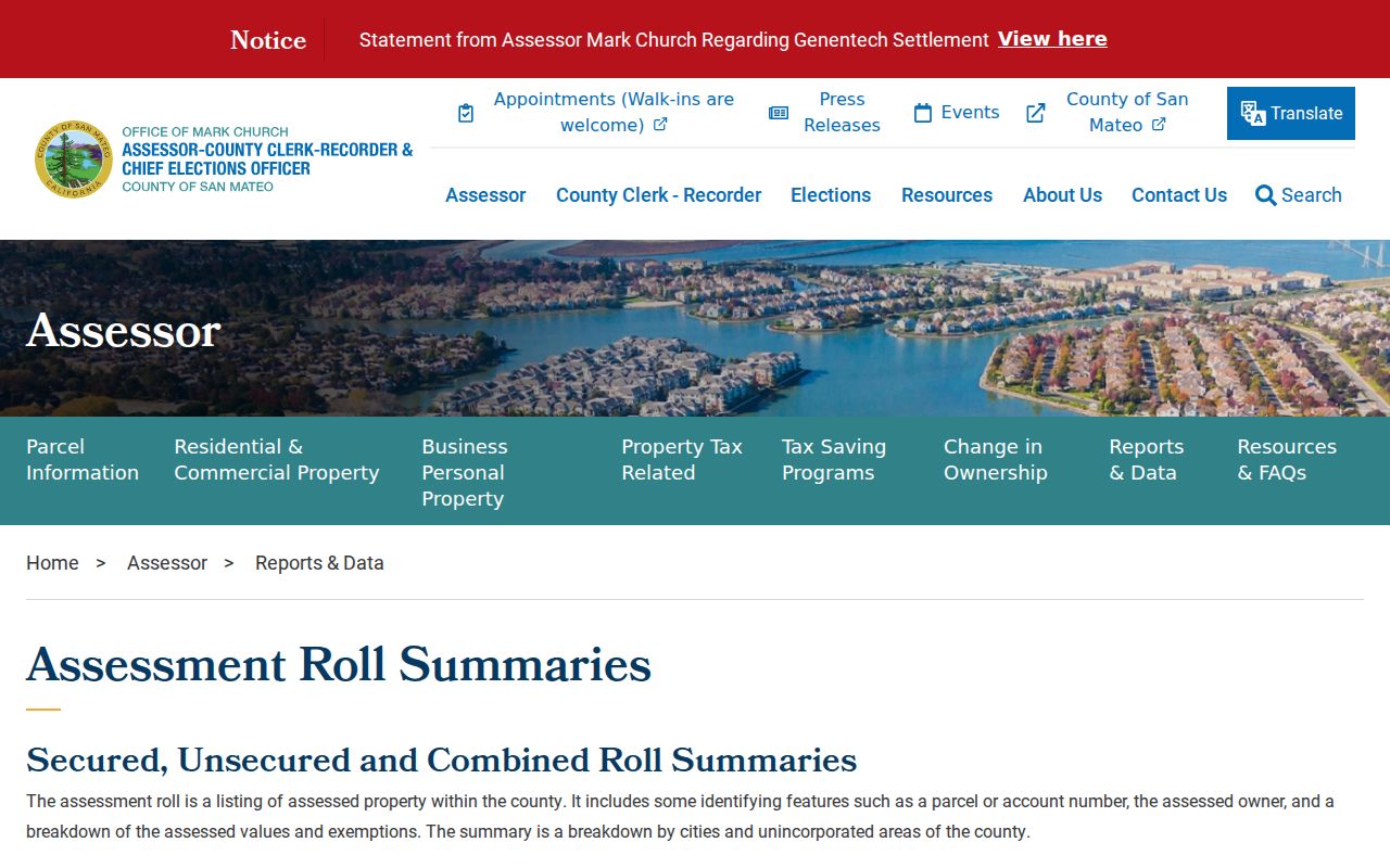 Foster City residents directory assessment roll summary