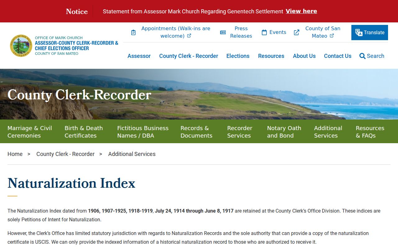 Foster City residents directory county naturalization index