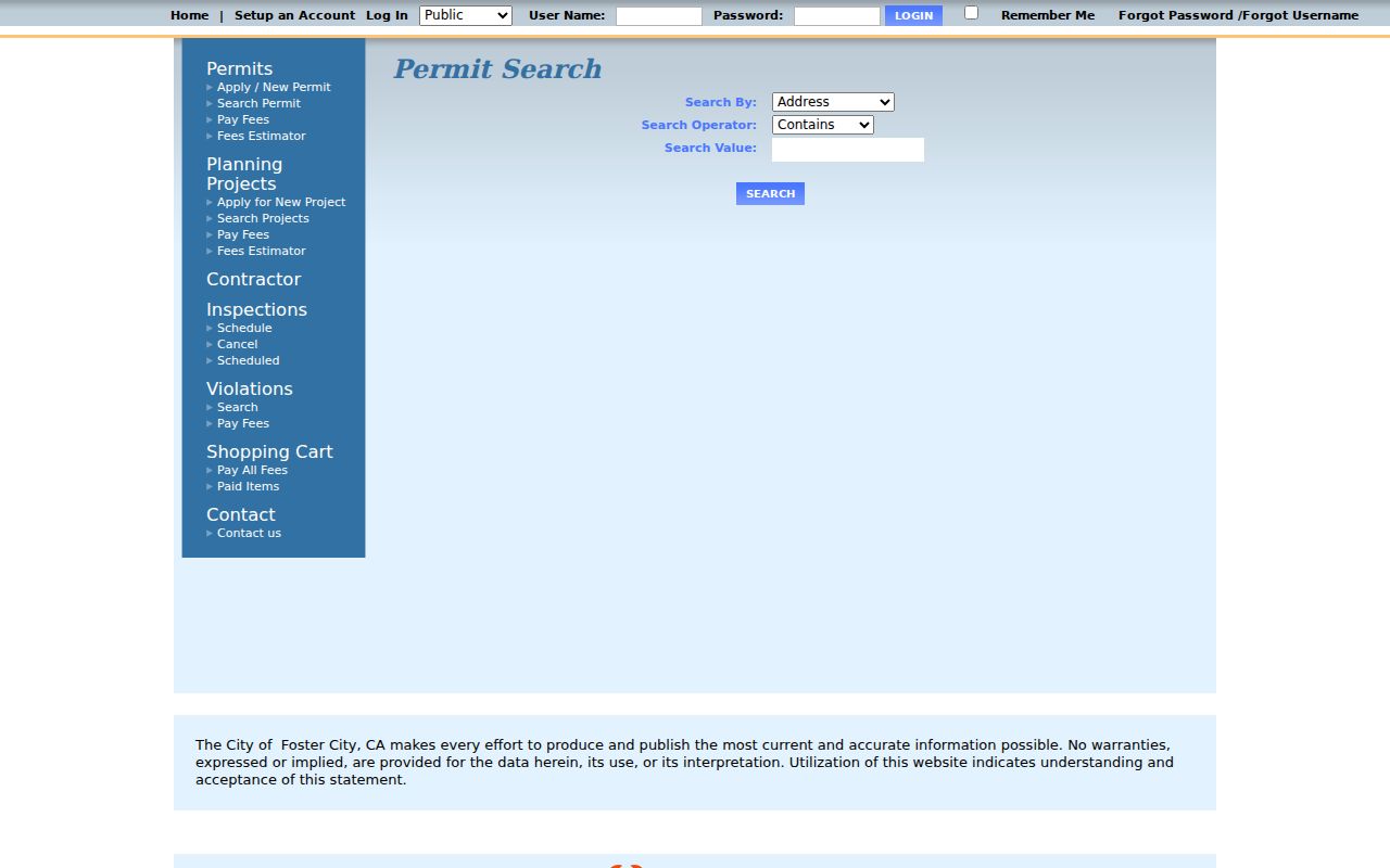 Foster City street directory permit address search
