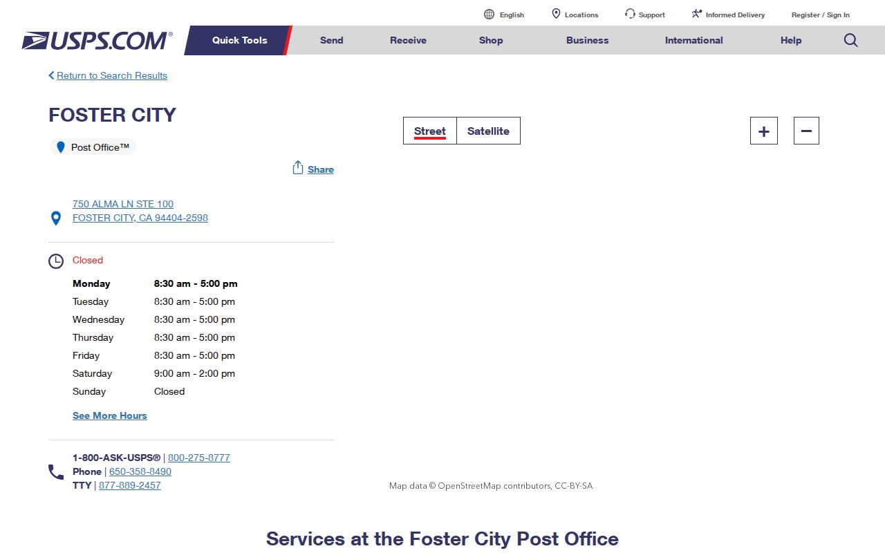 Foster City ZIP code directory post office listing