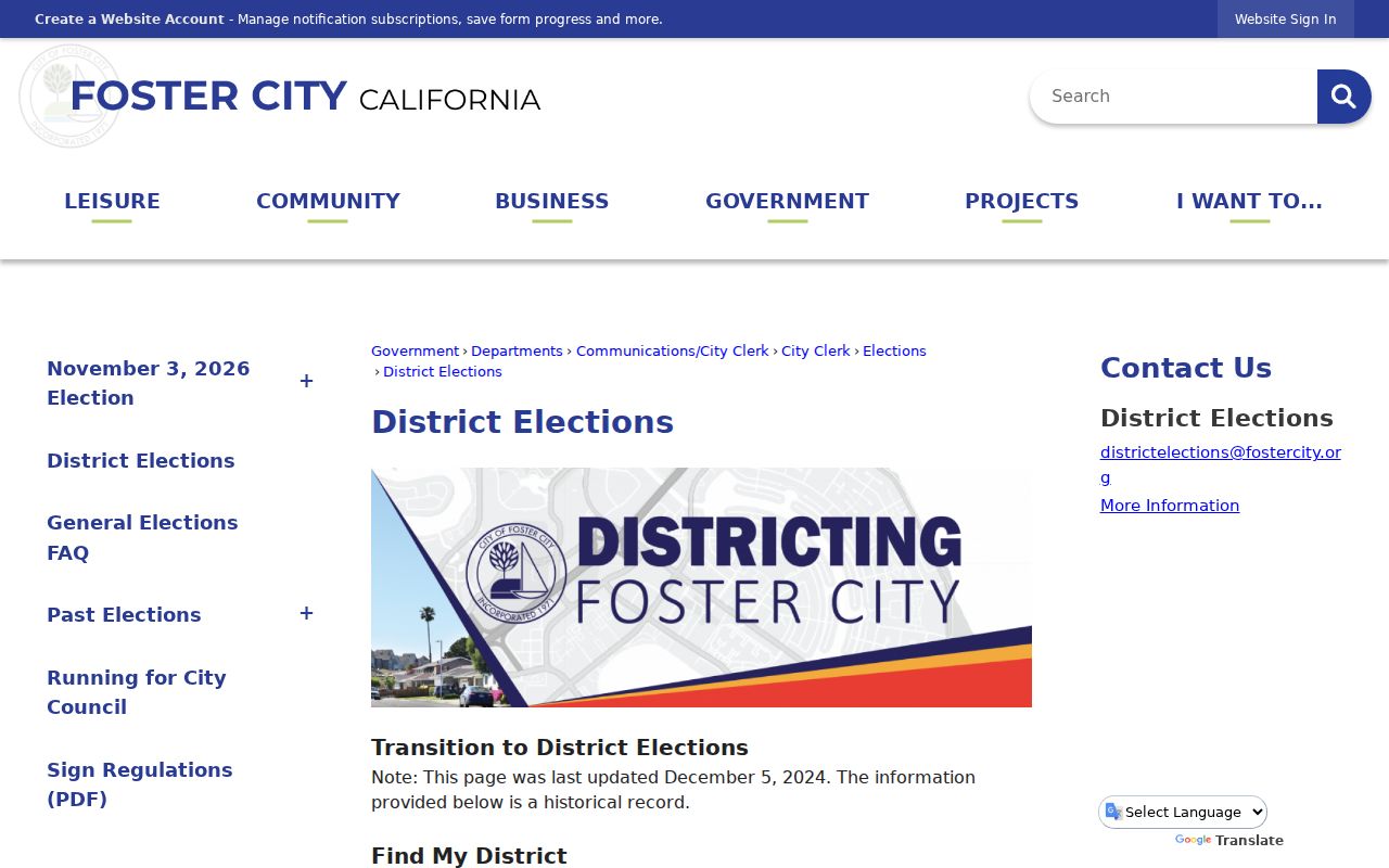 Foster City ZIP code directory district election map